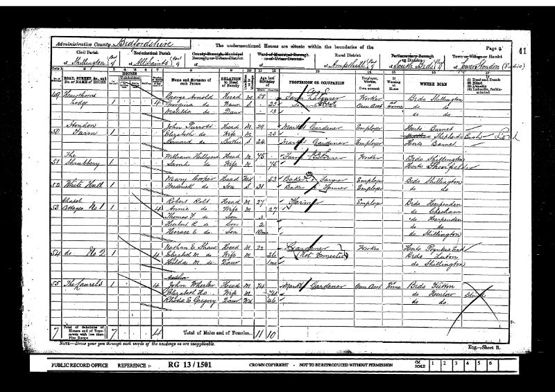 UKCensus 1901 Hillington, Bedfordshire, England RG13/1501/41/9 (John Puttott)